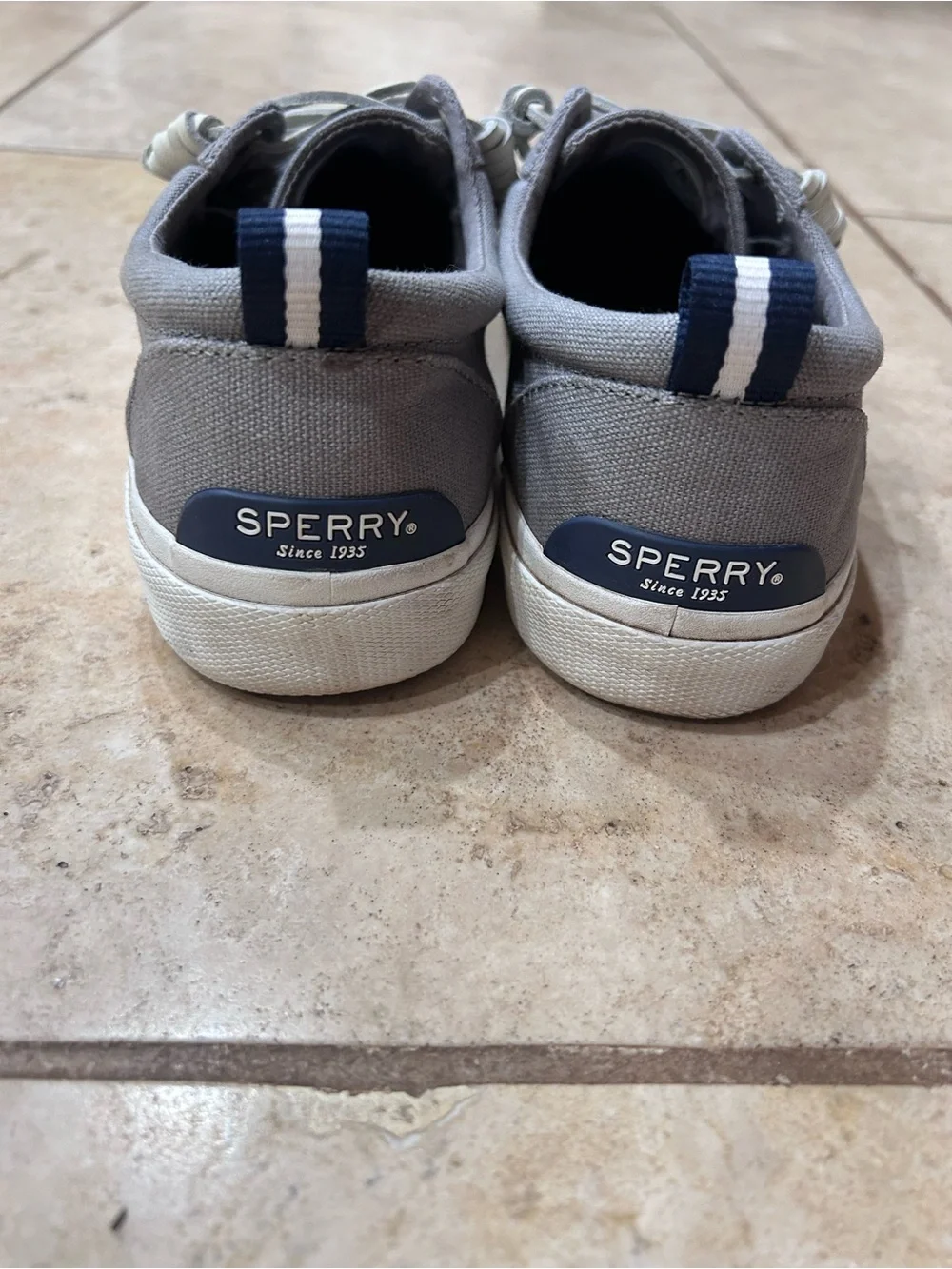 Sperry Men's Gray Canvas Boat Shoes with White Laces